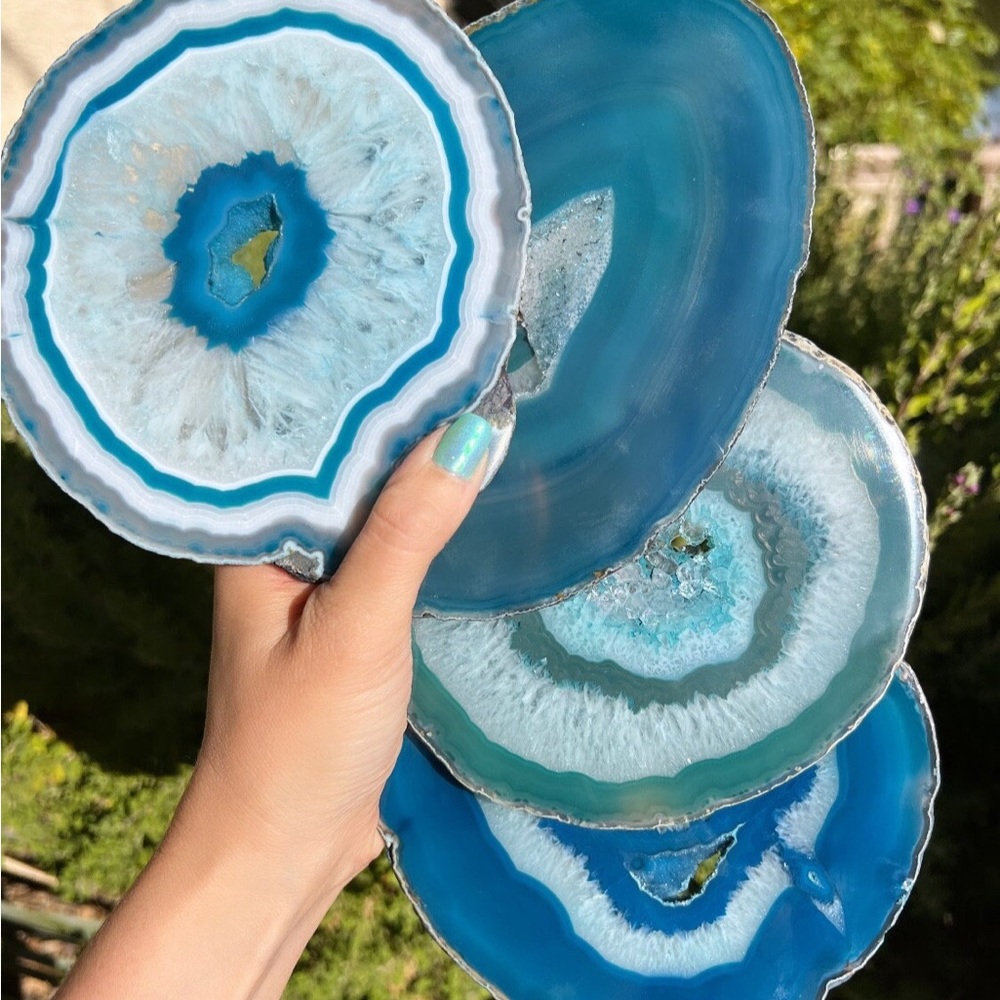 Large Turquoise Blue Agate Geode Slice w/Stand,